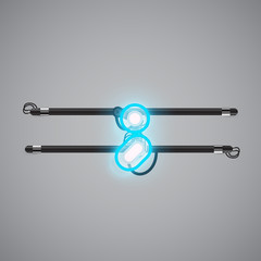 Realistic glowing double neon charcter on and off from a fontset, vector illustration