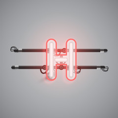 Realistic glowing double neon charcter from a fontset, vector illustration