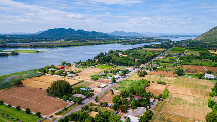 Aerial view of Tiger Cave Temple (Wat Tham Sua) in Kanchanaburi, Thailand. Tiger cave Temple of mountain in Kanchanaburi, Thailand.