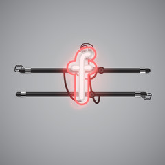 Realistic glowing double neon charcter on and off from a fontset, vector illustration