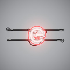 Realistic glowing double neon charcter on and off from a fontset, vector illustration