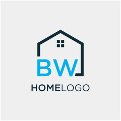 letter BW Line House Real Estate Logo. home initial B W concept. Construction logo template, Home and Real Estate icon. Housing Complex Simple Vector Logo Template. - vector