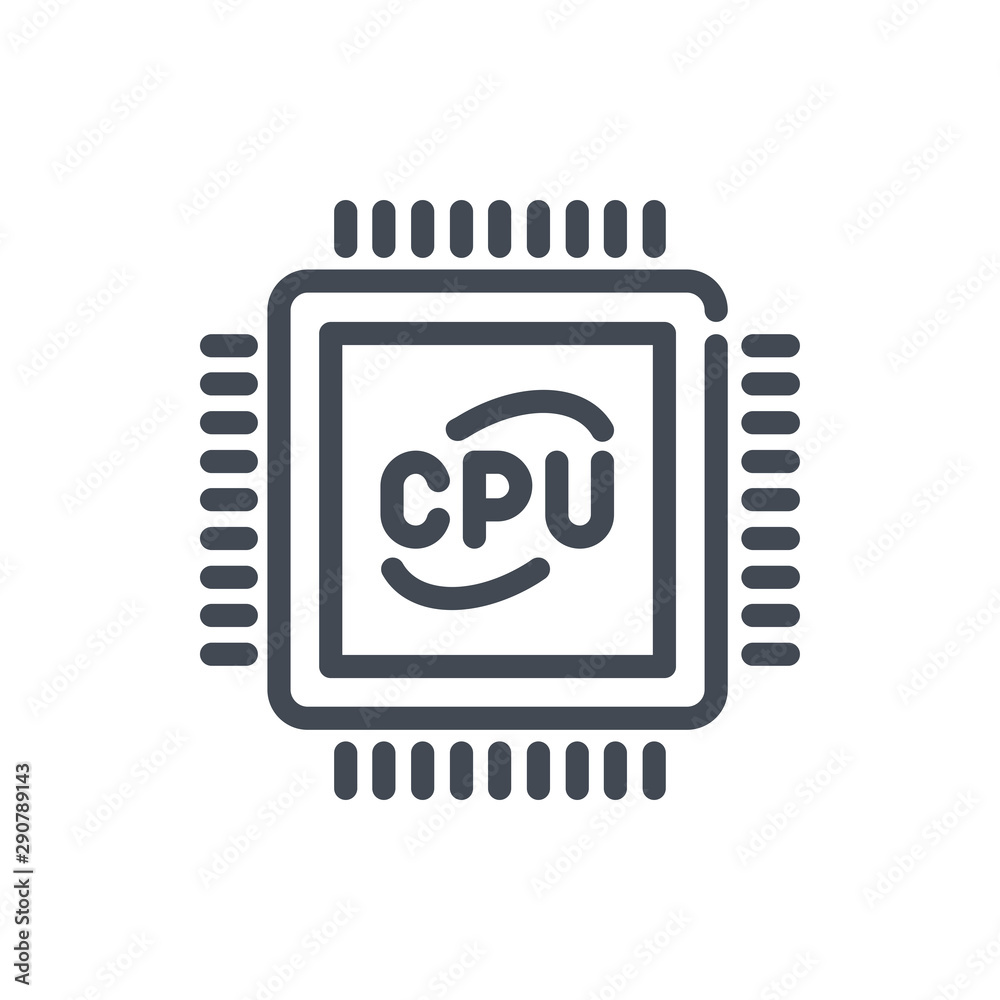 Poster computer processor line icon. cpu vector outline sign.