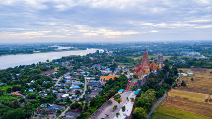 Aerial view of Tiger Cave Temple (Wat Tham Sua) in Kanchanaburi, Thailand. Tiger cave Temple of mountain in Kanchanaburi, Thailand.