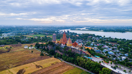 Aerial view of Tiger Cave Temple (Wat Tham Sua) in Kanchanaburi, Thailand. Tiger cave Temple of mountain in Kanchanaburi, Thailand.