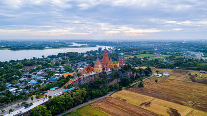 Aerial view of Tiger Cave Temple (Wat Tham Sua) in Kanchanaburi, Thailand. Tiger cave Temple of mountain in Kanchanaburi, Thailand.