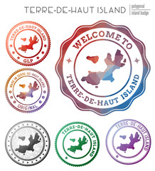 Terre-de-Haut Island badge. Colorful polygonal island symbol. Multicolored geometric Terre-de-Haut Island logos set. Vector illustration.