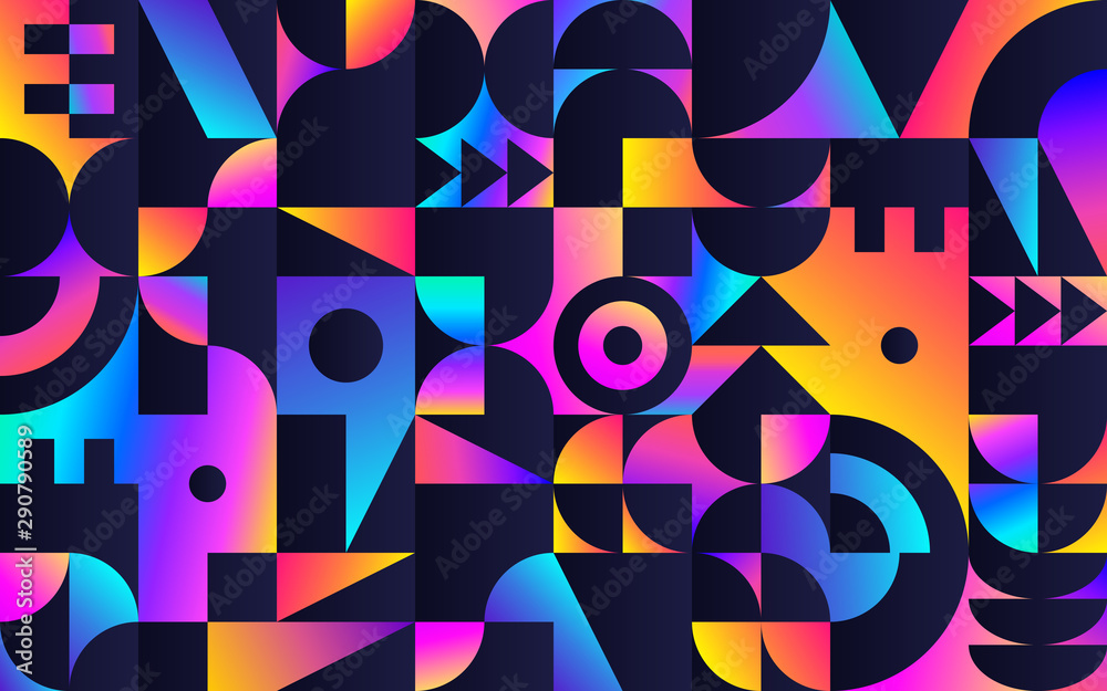 Poster geometric pattern with retro styled vibrant shapes