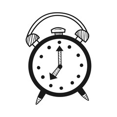 Hand drawn Alarm Clock isolated on a white. Sketch. Vector illustration.