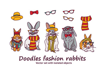 Doodles fashion rabbits pets animals isolated objects