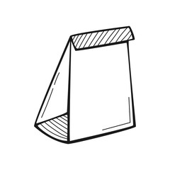 Hand drawn Paper Bag isolated on a white. Lunch. Sketch. Vector illustration.