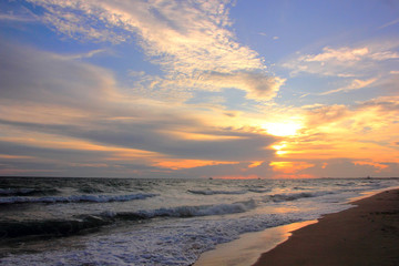 Evening sea twilight sky,Beach on the sunset