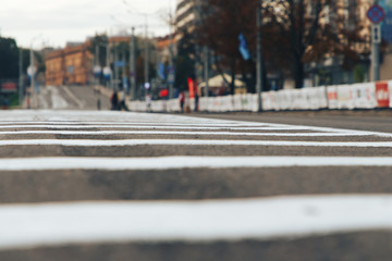 Double solid strip on the road. Two white stripes on the asphalt.