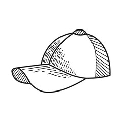 Hand drawn Baseball Cap isolated on a white. Vector illustration.