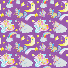 watercolor seamless pattern with unicorns