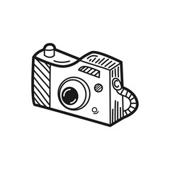 Hand drawn Camera isolated on a white. Vector illustration.