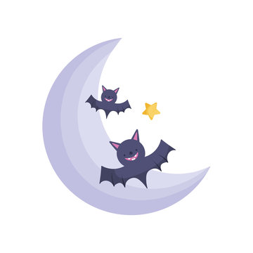 bats moon star icon trick or treat happy halloween
