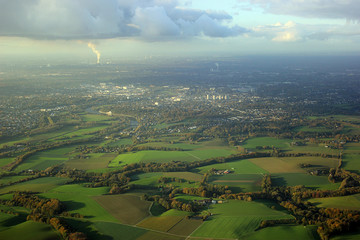 Green fields near the industrial cities in the Ruhr region