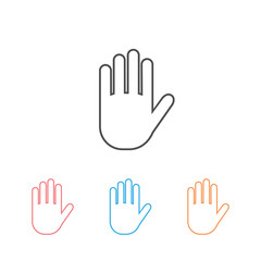 Stop vector icon set. Hand line symbol. Hand
