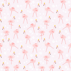 Seamless pattern flamingo ballet dancing on ping background.
