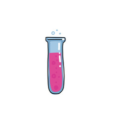Test tube color outlined sketch icon isolated on white background. Hand drawn round bulb with pink bubble liquid . Tubes Doodle sketch for infographic, website, Glass bottles with pink water