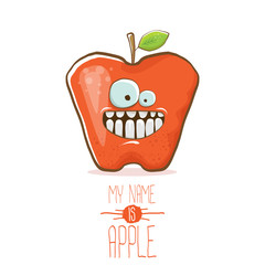 vector funny cartoon cute red apple character isolated on white background. My name is apple vector concept. super funky fruit food character