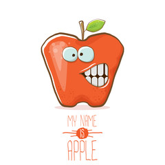 vector funny cartoon cute red apple character isolated on white background. My name is apple vector concept. super funky fruit food character