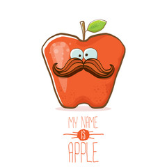 vector funny cartoon cute red apple character isolated on white background. My name is apple vector concept. super funky fruit food character