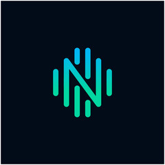 Obraz premium letter N abstract for information technology and digital. minimalist sound music equalizer, Bass, DJ icon. audio logotype Unique and simple element. -vector