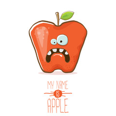 vector funny cartoon cute red apple character isolated on white background. My name is apple vector concept. super funky fruit food character