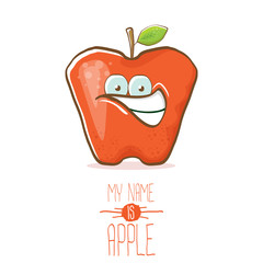 vector funny cartoon cute red apple character isolated on white background. My name is apple vector concept. super funky fruit food character