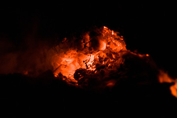 red coals in a dark fire