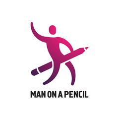 Sign man is flying on a pencil