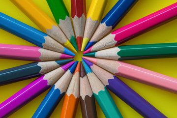 Colour pencils in circle,close up