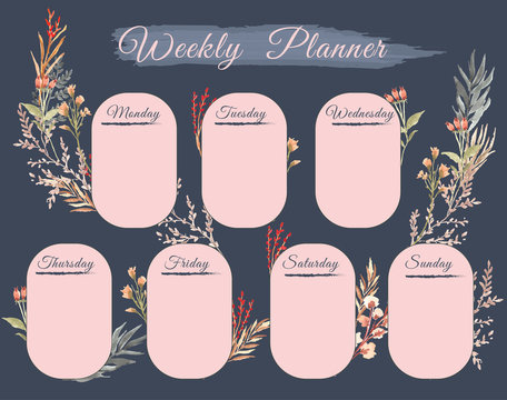 beautiful weekly planner with floral watercolor