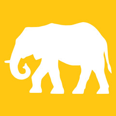 Vector illustration of white elephant on a yellow background. Adult elephant in motion - in position profile. The silhouette of the elephant is painted with a pencil. The elephant moves with his feet.