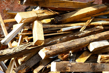 wood waste piled up for recycling.