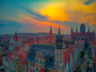 sunset in city of Gdansk, Poland