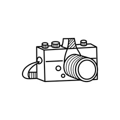 Hand drawn Photo Camera isolated on a white. Sketch. Vector illustration.