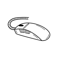 Hand drawn Computer Mouse isolated on a white. Sketch. Vector illustration.