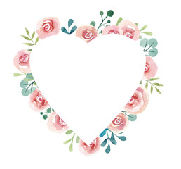 Frame from Pink roses. Watercolor hand drawn illustration. White background