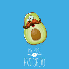 funny cartoon cute green avocado character isolated on blue background. My name is avocado vector concept. vector healthy summer fruit character