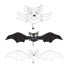 Illustration of bats for animation, set for Halloween design, night bat for flyer decoration, invitation card, covers