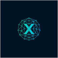 Letter X Logo design. Technology digital abstract dot connection cross vector logo icon circle logotype. network, line, chip, concept. logo - Vector