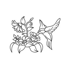 Isolated flower icons with humingbird in the green background