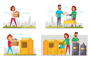 Charity service vector illustrations set