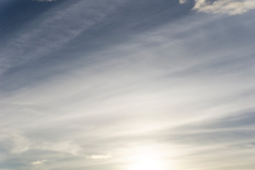 Beautiful Evening Sky just after the sun has set. Dawn with parallel clouds lines formation.