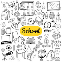 Big collection of school elements. Back to School concept. Hand drawn sketch. Vintage vector engraving illustration for poster, web. © Art Alex