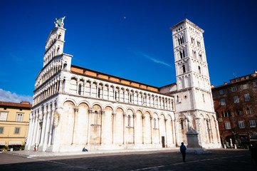 Fototapeta na wymiar Facade of the romanesque style San Michele church in Lucca.