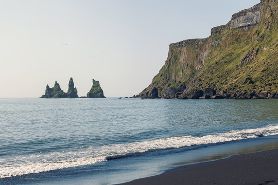 Reynisdrangar Cliffs and sea stacks in Vik, Iceland